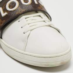 Louis Vuitton White/Brown Leather and Monogram Canvas Logo Strap Frontrow Sneakers Size 40