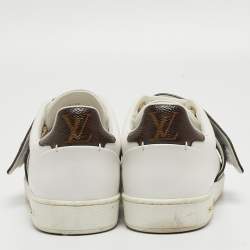 Louis Vuitton White/Brown Leather and Monogram Canvas Logo Strap Frontrow Sneakers Size 40