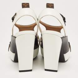 Louis Vuitton White/Black Leather Headline Slingback Pumps Size 39