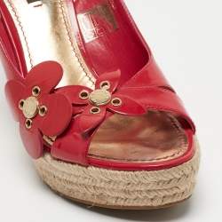 Louis Vuitton Red Patent Leather Slingback Wadge  Espadrille Sandals Size 36.5