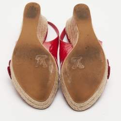 Louis Vuitton Red Patent Leather Slingback Wadge  Espadrille Sandals Size 36.5