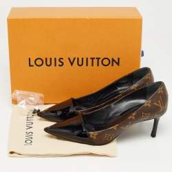 Pre Owned Louis Vuitton Brown Monogram Canvas and Patent Leather Chérie Pumps Size 38