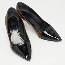 Pre Owned Louis Vuitton Brown Monogram Canvas and Patent Leather Chérie Pumps Size 38