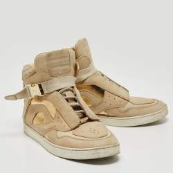 Louis Vuitton Beige/Gold Nubuck and Leather High Top Sneakers Size 38