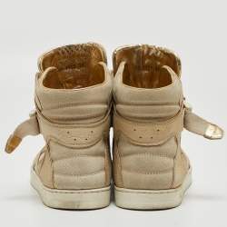 Louis Vuitton Beige/Gold Nubuck and Leather High Top Sneakers Size 38