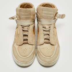 Louis Vuitton Beige/Gold Nubuck and Leather High Top Sneakers Size 38