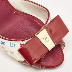 Louis Vuitton White/White Canvas and Patent Leather Slide Sandals Size 39