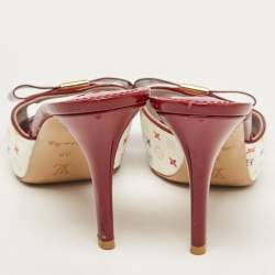 Louis Vuitton White/White Canvas and Patent Leather Slide Sandals Size 39