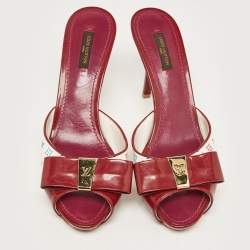 Louis Vuitton White/White Canvas and Patent Leather Slide Sandals Size 39