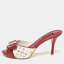 Louis Vuitton White/White Canvas and Patent Leather Slide Sandals Size 39