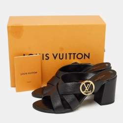 Louis Vuitton Black Leather Block Heel Slide Sandals Size 40