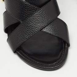 Louis Vuitton Black Leather Block Heel Slide Sandals Size 40