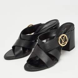 Louis Vuitton Black Leather Block Heel Slide Sandals Size 40