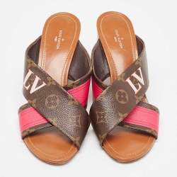 مملوكة مسبقًا Louis Vuitton Brown/Pink Monogram Canvas Slide Sandals Size 39