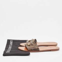 Louis Vuitton Brown Monogram Canvas Lock It  Flat Slides Size 37.5