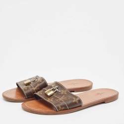 Louis Vuitton Brown Monogram Canvas Lock It  Flat Slides Size 37.5