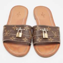 Louis Vuitton Brown Monogram Canvas Lock It  Flat Slides Size 37.5
