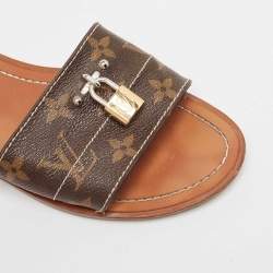 Louis Vuitton Brown Monogram Canvas Lock It  Flat Slides Size 37.5