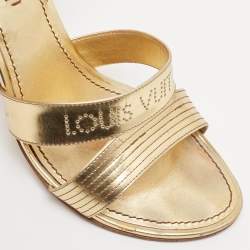 Pre Owned Louis Vuitton Metallic Gold Leather Slingback Sandals Size 36