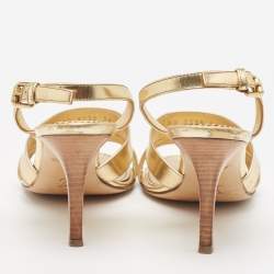 Pre Owned Louis Vuitton Metallic Gold Leather Slingback Sandals Size 36