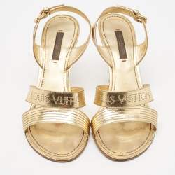 Pre Owned Louis Vuitton Metallic Gold Leather Slingback Sandals Size 36