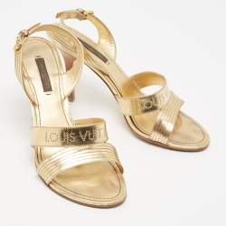 Pre Owned Louis Vuitton Metallic Gold Leather Slingback Sandals Size 36