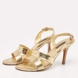 Pre Owned Louis Vuitton Metallic Gold Leather Slingback Sandals Size 36