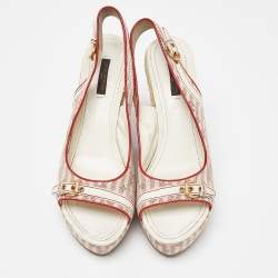 Louis Vuitton White/Red Canvas Wedge Sandals Size 40