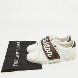 Louis Vuitton White/Brown Monogram Canvas and Leather Low Top Sneakers Size 35.5