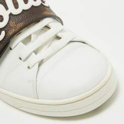 Louis Vuitton White/Brown Monogram Canvas and Leather Low Top Sneakers Size 35.5
