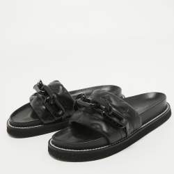 Louis Vuitton Black Monogram Embossed Leather LV Sunset Slides Size 37