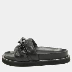 Louis Vuitton Black Monogram Embossed Leather LV Sunset Slides Size 37