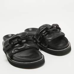 Louis Vuitton Black Monogram Embossed Leather LV Sunset Slides Size 37