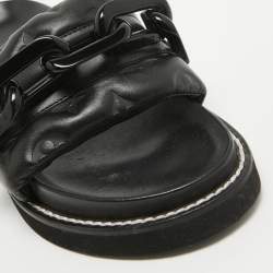 Louis Vuitton Black Monogram Embossed Leather LV Sunset Slides Size 37