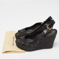 Louis Vuitton Black Patent and Demin Bastille Wedge Sandals Size 39.5