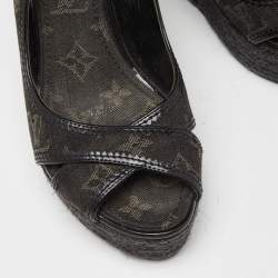 Louis Vuitton Black Patent and Demin Bastille Wedge Sandals Size 39.5