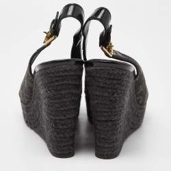 Louis Vuitton Black Patent and Demin Bastille Wedge Sandals Size 39.5