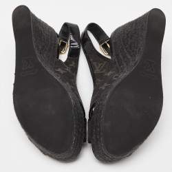 Louis Vuitton Black Patent and Demin Bastille Wedge Sandals Size 39.5