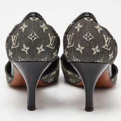 Pre Owned Louis Vuitton Black Monogram Canvas and Leather Cap Toe Pumps Size 37.5 
