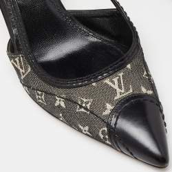 Pre Owned Louis Vuitton Black Monogram Canvas and Leather Cap Toe Pumps Size 37.5 