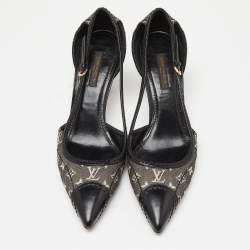 Pre Owned Louis Vuitton Black Monogram Canvas and Leather Cap Toe Pumps Size 37.5 