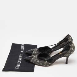 Pre Owned Louis Vuitton Black Monogram Canvas and Leather Cap Toe Pumps Size 37.5 