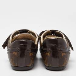 Pre Owned Louis Vuitton Brown Monogram Canvas and Patent Leather Gloe Trotter Sneakers Size 39