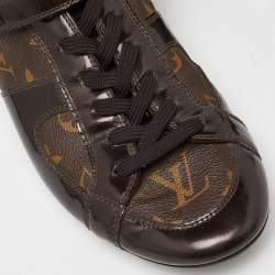 Pre Owned Louis Vuitton Brown Monogram Canvas and Patent Leather Gloe Trotter Sneakers Size 39