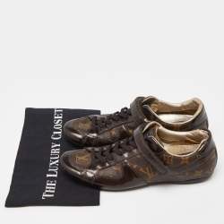 Pre Owned Louis Vuitton Brown Monogram Canvas and Patent Leather Gloe Trotter Sneakers Size 39