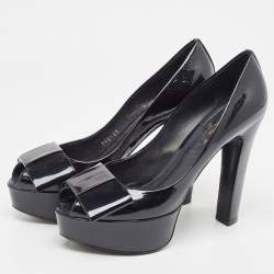 مملوكة مسبقًا Louis Vuitton Navy Blue Monogram Vernis True Peep Toe Platform Pumps Size 39