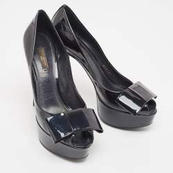 مملوكة مسبقًا Louis Vuitton Navy Blue Monogram Vernis True Peep Toe Platform Pumps Size 39
