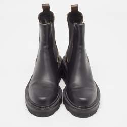 مملوكة مسبقًا Louis Vuitton Black Leather and Monogram Canvas Chelsea Boots Size 37