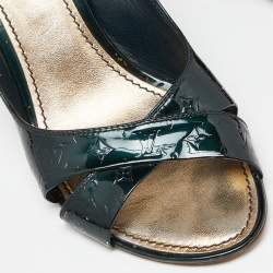 Pre Owned Louis Vuitton Dark Green Monogram Vernis Patent Slingback Pumps Size 38.5