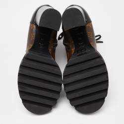 Pre Owned Louis Vuitton Brown/Black Monogram Canvas And Patent Leather Star Trail Ankle Boot Size 40